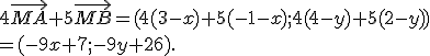 4\vec{MA}+5\vec{MB}=(4(3-x)+5(-1-x);4(4-y)+5(2-y)) \\=(-9x+7;-9y+26).